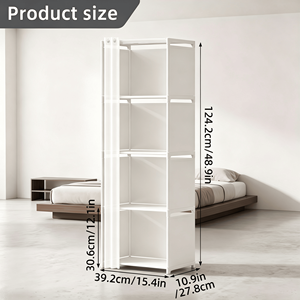 5-Tier Portable Wardrobe Closet with Curtain Silver Metal <b>Shelf</b> <b>Rack</b> White Fabric Panels & PEVA Curtain Freestanding - Product Image 1
