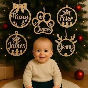 Whimsy Art Craft Personalized Handmade Modern Wooden Hanging Christmas Ornaments Custom Holiday Baubles - Product Image 1