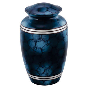 Urne funéraire en métal marbré bleu foncé pour cendres humaines |   Urne funéraire décorative pour adultes avec bandes argentées |   AMBLE DECOR 220 - Product Image 1