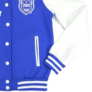 เสื้อแจ็คเก็ตวาร์ซิตี้ Zeta Phi Beta ผ้าขนสัตว์สำหรับฤดูหนาว สีน้ำเงินขาว ปักลายที่แขนด้านหน้า แห้งเร็ว สไตล์สตรีทแวร์ คอตั้ง ทรงปกติ - Product Image 3