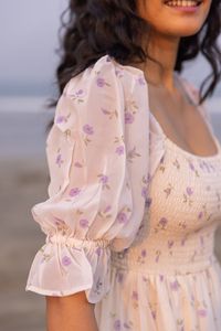 Robe midi à imprimé floral, col bijou, manches 3/4, coupe évasée, tissée, décontractée, pour femme, respirante, coupe ample, avec poches - Product Image 3
