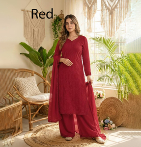 Indian Pakistani Ethnic Wear Straight Cut <b>Kurtis</b> Fancy Neck Sleeves Women's Ready Wear Kurta Sets Heavy Viscose Silk Midi Party - Product Image 1