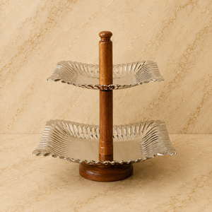 Soporte de Servicio de Tres Niveles de Madera y Metal de Primera Calidad con Bandejas Decorativas Texturizadas, Exhibición que Ahorra Espacio para Postres y Frutas - Product Image 3