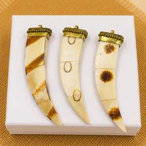 Vintage Buffalo Bone Horn Pendant Custom Color Women's Wedding Gift Party Jewelry Ecofriendly Red Black White Striped Antique - Product Image 4