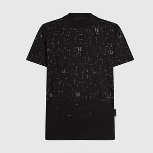 Men's <b>Black</b> Short Sleeve T-Shirt With Geometric Print O-Neck Casual Knitted <b>Top</b> Regular Fit Breathable Polyester - Product Image 1