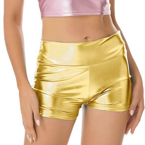 Women's Gold <b>PU</b> Satin High Waist Shorts Slim Fit Solid Color Sexy Club Wear All Seasons - Product Image 3