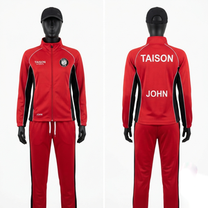 TAISON SPORTS Survêtement de netball premium 300 GSM en polyester/nylon interlock, rouge et noir, avec logo personnalisé brodé et imprimé - Product Image 1