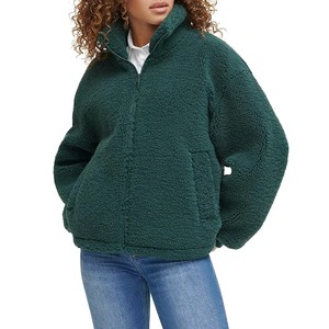 Green Sherpa Lined Faux Sherpa Jacket Women Zip <b>Up</b> Pullover Coat with Pocket for Casual Outdoor Wear - Product Image 6