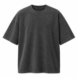 เสื้อยืดโอเวอร์ไซส์ย้อมสีพิเศษ 280gsm ผ้าคอตตอนหนาน้ำหนักมาก สีดำชาร์โคล ทรงดรอปไหล่ วินเทจ ริบ สตรีทแวร์ สำหรับผู้ชาย - Product Image 1