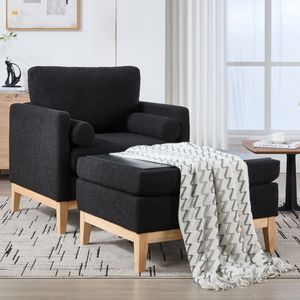 35.4 \ "ampio coperchio reversibile tavolino quadrato accento poltrona pouf Black bouclé Performance soggiorno in legno imbottito - Product Image 6
