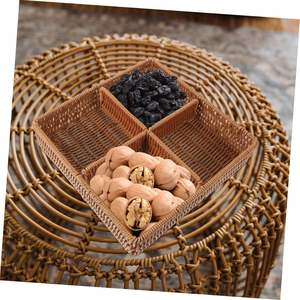 Panier de rangement tressé multi-compartiments en rotin plastique fait main, plateau amovible pour collations, pour l'organisation de la cuisine - Product Image 2