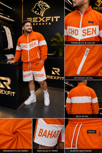 REXFIT SPORTS Ensemble de survêtement en nylon orange pour homme, veste coupe-vent et short, ensemble de vêtements de sport deux pièces, streetwear imprimé personnalisé - Product Image 6