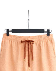 Conjunto de dos piezas para mujer: camisa con estampado de corazones naranja óxido y pantalones anchos color melocotón, atuendo informal de algodón y lino, ropa holgada de verano OEM - Product Image 5