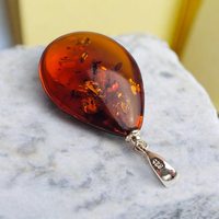 Großer Natürlicher Baltischer Bernstein Tropfenförmiger Anhänger Massiver Sterling Silber Halskette Echte Edelstein-Schmuck Geschenk für Kinder und Frauen