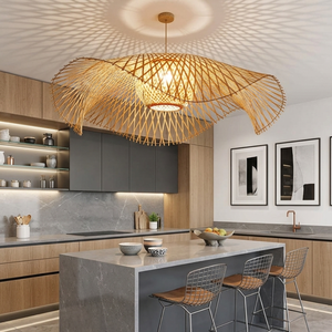 Handmade 2 Layers Bamboo Lampshade Woven Pendant <b>Light</b> Creative Double Layer Wave <b>Shell</b> Chandelier Indochine - Product Image 6