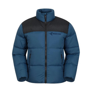 Daizen <b>Star</b> Men's Blue Black Color Block Hooded Waterproof Puffer <b>Jacket</b> Stand Collar Zipper Closure Windproof Casual Winter - Product Image 1