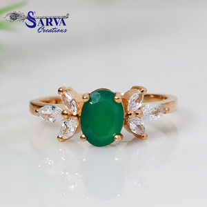 Green <b>Onyx</b> <b>Ring</b> 925 Sterling Silver Rose Gold Plated Oval Gemstone <b>Ring</b> with Moissanite Accents Engagement Wedding Jewelry - Product Image 2
