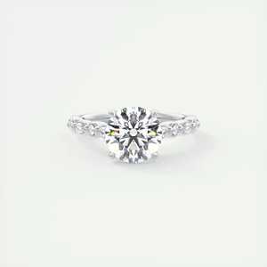 Bague de fiançailles solitaire demi-couvrante avec diamant rond de laboratoire de 2,00 carats et accents marquise en or blanc 14 carats - Product Image 5