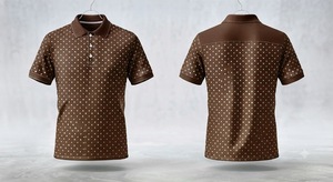 เสื้อโปโลชายสีน้ำตาลลายจุด แขนสั้น สไตล์ลำลอง ผ้าถักโพลีเอสเตอร์ ระบายอากาศได้ดี ทรงปกติ พิมพ์ลายดิจิทัล - Product Image 1