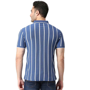 Polo à manches courtes rayé bleu pour homme, coupe classique, design tricoté décontracté - Product Image 4