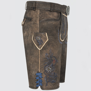 กางเกงขาสั้นหนัง Lederhosen สำหรับผู้ชาย สไตล์อัลไพน์ดั้งเดิม ปักลายด้านหน้า แต่งกระดุม เหมาะสำหรับงานเทศกาล งานแต่งงาน - Product Image 4