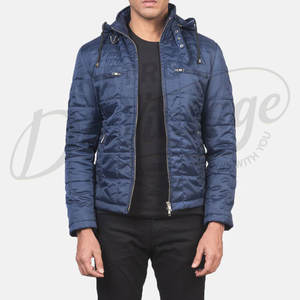 Chaqueta Acolchada Ligera Azul Marino para Hombre con Capucha Desmontable, Corte Ajustado, Casual, de Invierno, con Bolsillos con Cremallera - Product Image 1