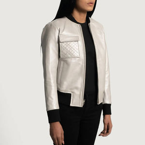 Chaqueta de Cuero para Mujer, Diseño OEM, Logotipo Personalizado, Tejida, Transpirable, Resistente al Viento, Color Sólido, Chaquetas de Cuero de Moda para Mujer - Product Image 2