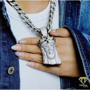 Pendentif Couronne Iced Out en Moissanite et Diamant, Argent Sterling 925, Pierres Colorées, Breloque Collier Hip Hop Personnalisé - Product Image 1