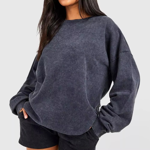 Sudadera Oversize de Felpa con Lavado Ácido de Alta Calidad para Mujer, Cuello Redondo Liso Personalizado con Hombros Caídos para Invierno - Product Image 1