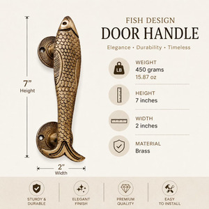 Manija de Puerta de Latón con Forma de Pez SHUBHAM, Acabado Antiguo, Tirador Decorativo de 7 Pulgadas para Puerta y Ventana - Product Image 3