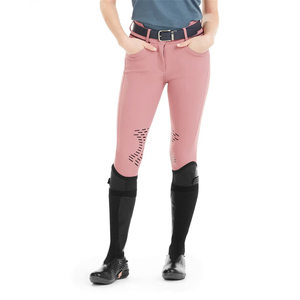 Jodhpurs d'équitation roses pour femmes, taille mi-haute, coupe ajustée avec protections aux genoux - Product Image 1