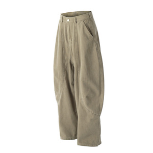 High Waist Loose Fit <b>Harem</b> Pants 100% Cotton Canvas Knee Length Solid Color Casual Style With Pockets Button Fly - Product Image 4