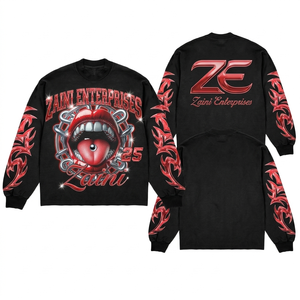 Sudadera de Felpa Premium de 380 GSM para Hombre, en Algodón y Poliéster, con Estampado Gráfico Negro y Rojo en el Panel de la Manga, Logotipo Personalizado, Talla Grande - Product Image 1