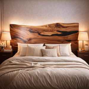 Cabecero de Cama de Madera con Resina Epoxi Curada a Calor, Hecho a Mano |   Decoración Artística Personalizada para el Hogar con Temática de Amor y Comida de Lujo Moderno - Product Image 3