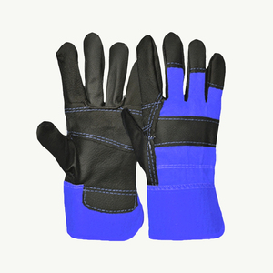 Guantes de Trabajo de Cuero de Grano Completo para Muebles, Guantes de Seguridad Premium Resistentes a la Abrasión con Costuras Reforzadas, Azul y Negro - Product Image 1