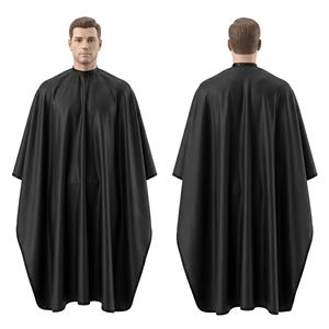 Cape de barbier en nylon noir imperméable 110 GSM, antistatique, tablier de salon, logo personnalisé, impression par transfert thermique, fermeture à pression - Product Image 2