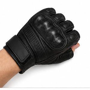 Summer Genuine Leather Motorcycle Gloves <b>Half</b> Finger Touch Screen Moto Racing Gloves Breathable Anti <b>Slip</b> Impact Protection - Product Image 2