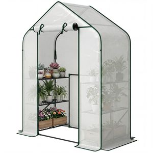 Serra Portatile con Copertura in PE Resistente ai Raggi UV, 6 Ripiani, Porta Avvolgibile, Vetro Temperato, Materiale PVC per Esterni, Colore Bianco - Product Image 1