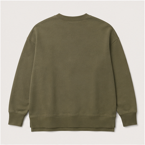 เสื้อสเวตเชิ้ตคอกลมทรงหลวมสีเขียวขี้ม้าสำหรับผู้ชาย รุ่น MCRW-0033 ผ้าคอตตอนเทอร์รี่ย้อมสีแบบ Garment Dyed  ขอบยางยืดแคบ - Product Image 2
