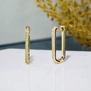 14k Gold Diamond Pave Hoop <b>Earrings</b> Enamel Bar Lever <b>Back</b> Colorful Natural Diamond Wedding Party Fine Jewelry Elegant Dainty - Product Image 2