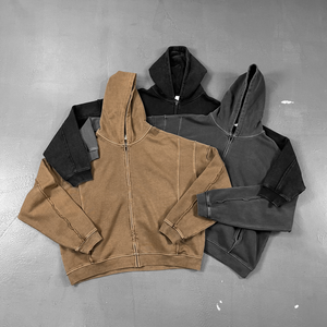 Sudadera con capucha unisex de estilo urbano, extragrande, con cremallera, de tejido grueso de 600 g/m², con estampado de letras, lavado ácido, para otoño, para hombre - Product Image 1