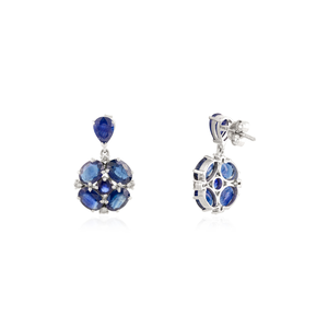 Boucles d'oreilles pendantes en saphir bleu et diamant 100% authentiques, pierre de naissance de septembre, pour femmes, en or blanc véritable 14 carats, bijoux fins - Product Image 5
