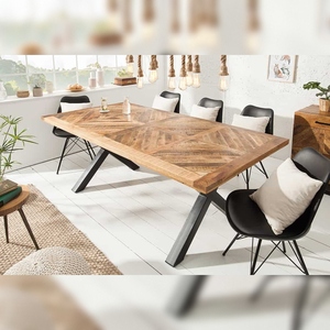 Vandana Natural Nature <b>dining</b> <b>table</b> INFINITY HOME 160cm natural black mango <b>wood</b> <b>industrial</b> design X-frame - Product Image 4