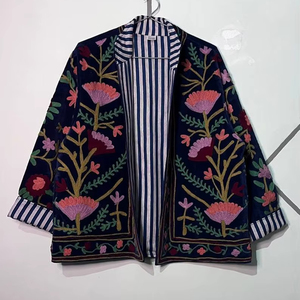 Floral Embroidered Velvet Jacket Handcrafted Boho Suzani Coat Suzani Style <b>bird</b> Design Velvet Suzani Jacket - Product Image 1