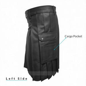 Kilt écossais en cuir de vache véritable pour homme, plissé, fait main, avec poches cargo romaines, noir - Product Image 4
