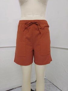 Shorts de Algodón de Cintura Alta para Mujer, Color Verde Sólido, con Cordón, Estilo Casual, con Bolsillos, Transpirables, Estilo Veraniego - Product Image 4