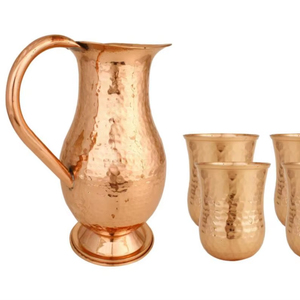Copper <b>beverage</b> <b>serving</b> jug with lid and tumbler <b>set</b> metal drinkware for water juice <b>serving</b> durable reusable kitchen - Product Image 1