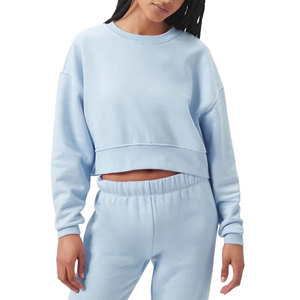 Sweat-shirt oversize court pour femme avec col rond, manches longues et tissu pour un style décontracté et superposé - Product Image 1