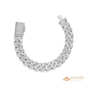 สร้อยข้อมือแบบ Cuban Link รูปทรงเพชร ประดับโมอิสซาไนต์ ชุบทอง เงินแท้ 925 สำหรับผู้ชาย - Product Image 1