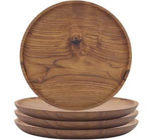 Assiette de service en bois massif, plateau de service pour aliments et fruits, assiette de présentation en bois d'acacia naturel - Product Image 4